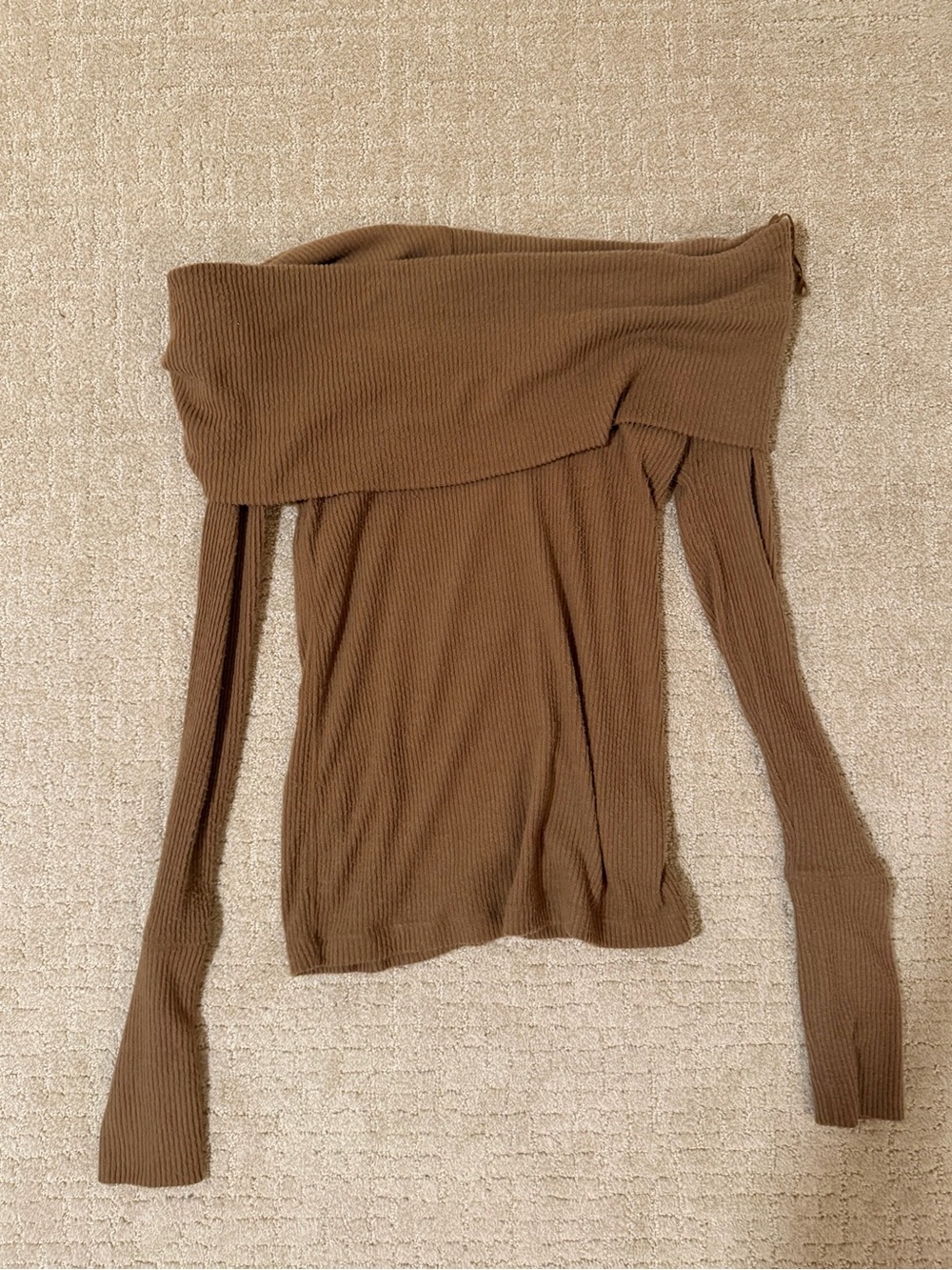We The Free Brown Ribbed Women's Off the Shoulder Sweater